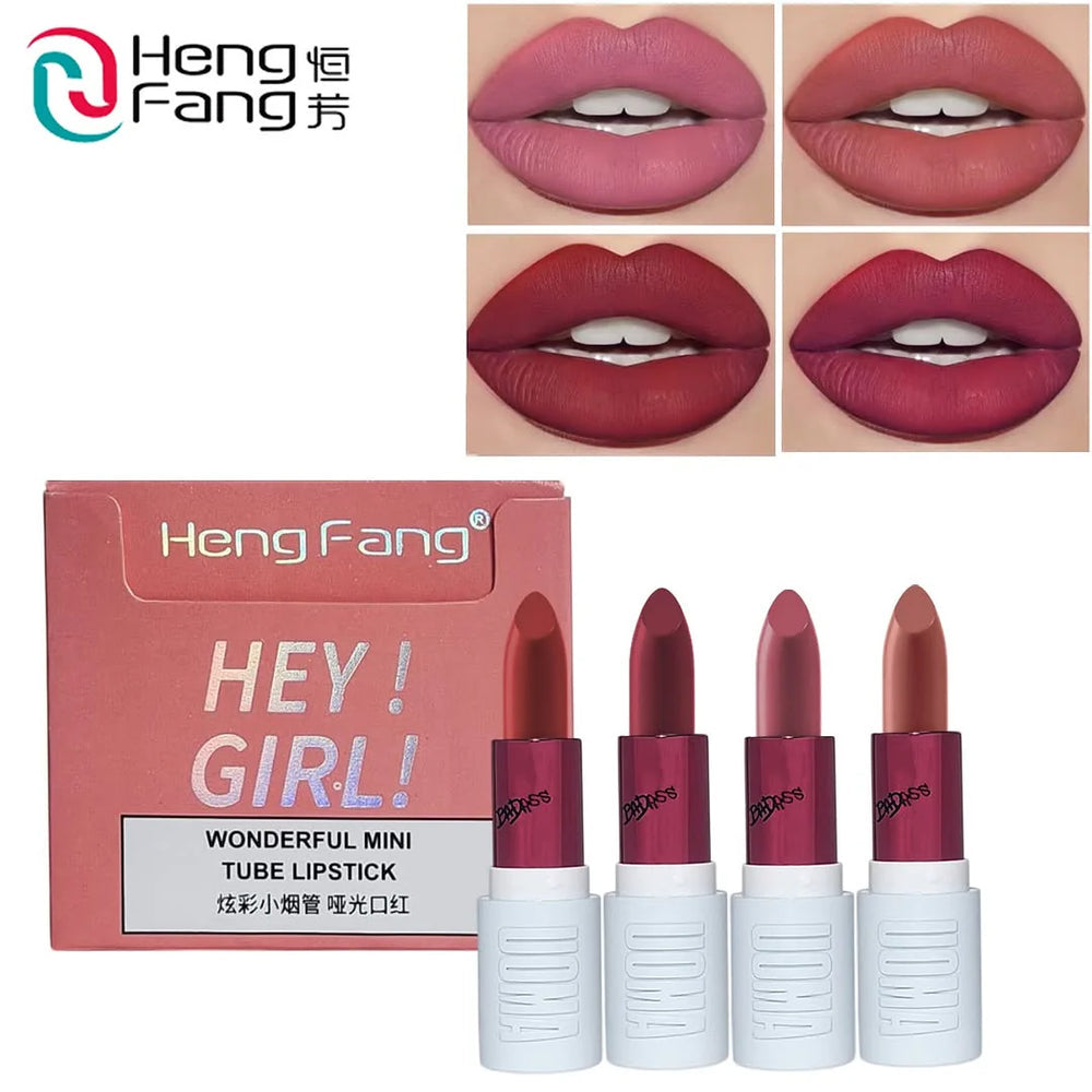 Heng fang Mini Tube Matte Finish Lipstick 4Pcs Set