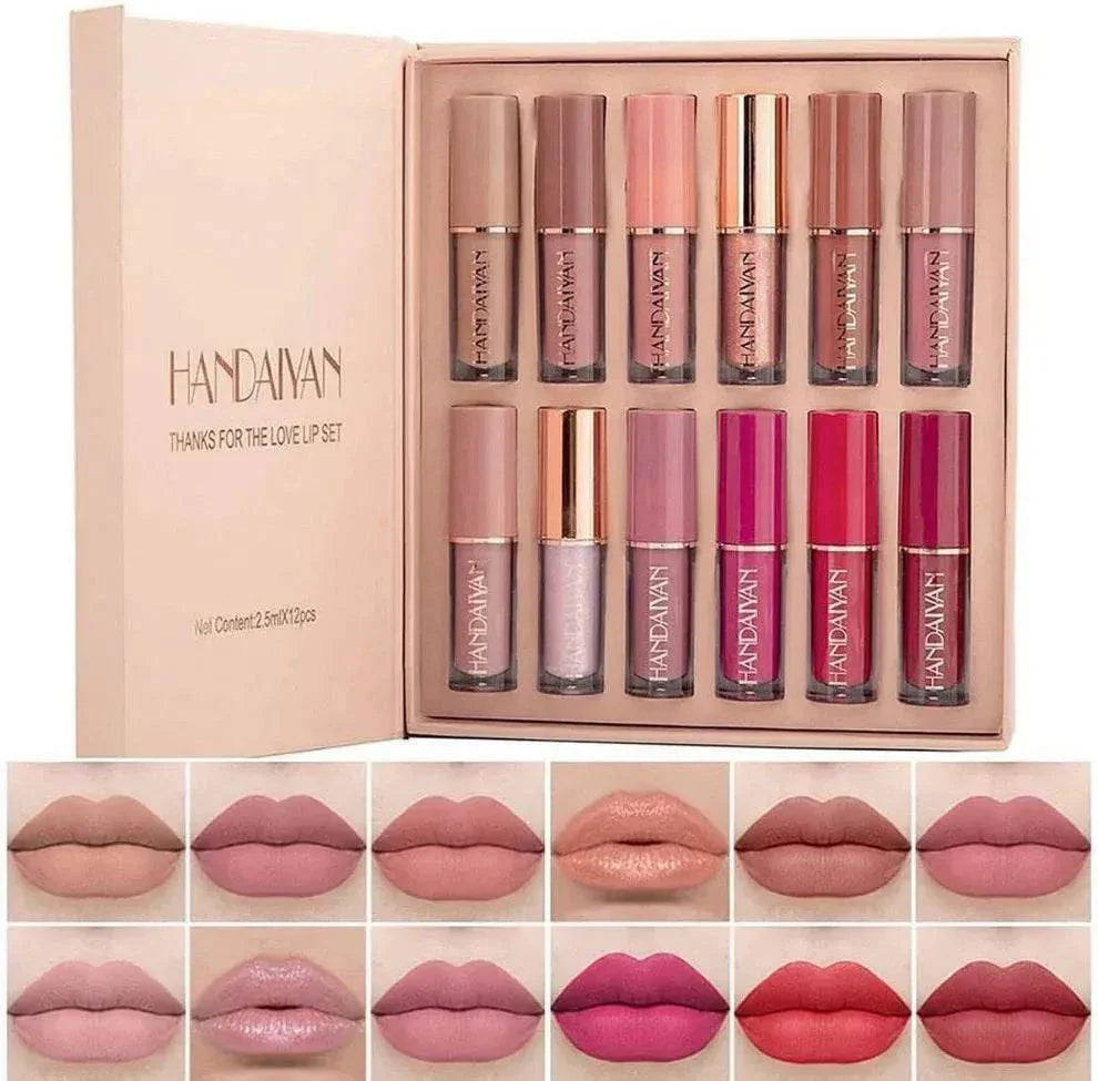 HANDAIYAN 12 Colors Matte Liquid Lipstick Lip Gloss Set